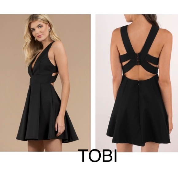 Tobi Dresses & Skirts - New Tobi Date Night Pleated Black Dress Mini Cutout Formal SZ Medium